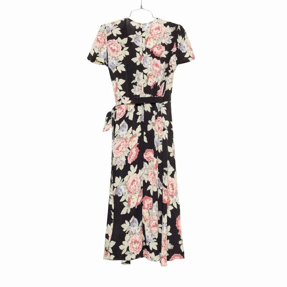 Reformation Linda Brookvale Black Viscose Floral Print Midi Wrap Dress - Size S - Picture 3 of 12